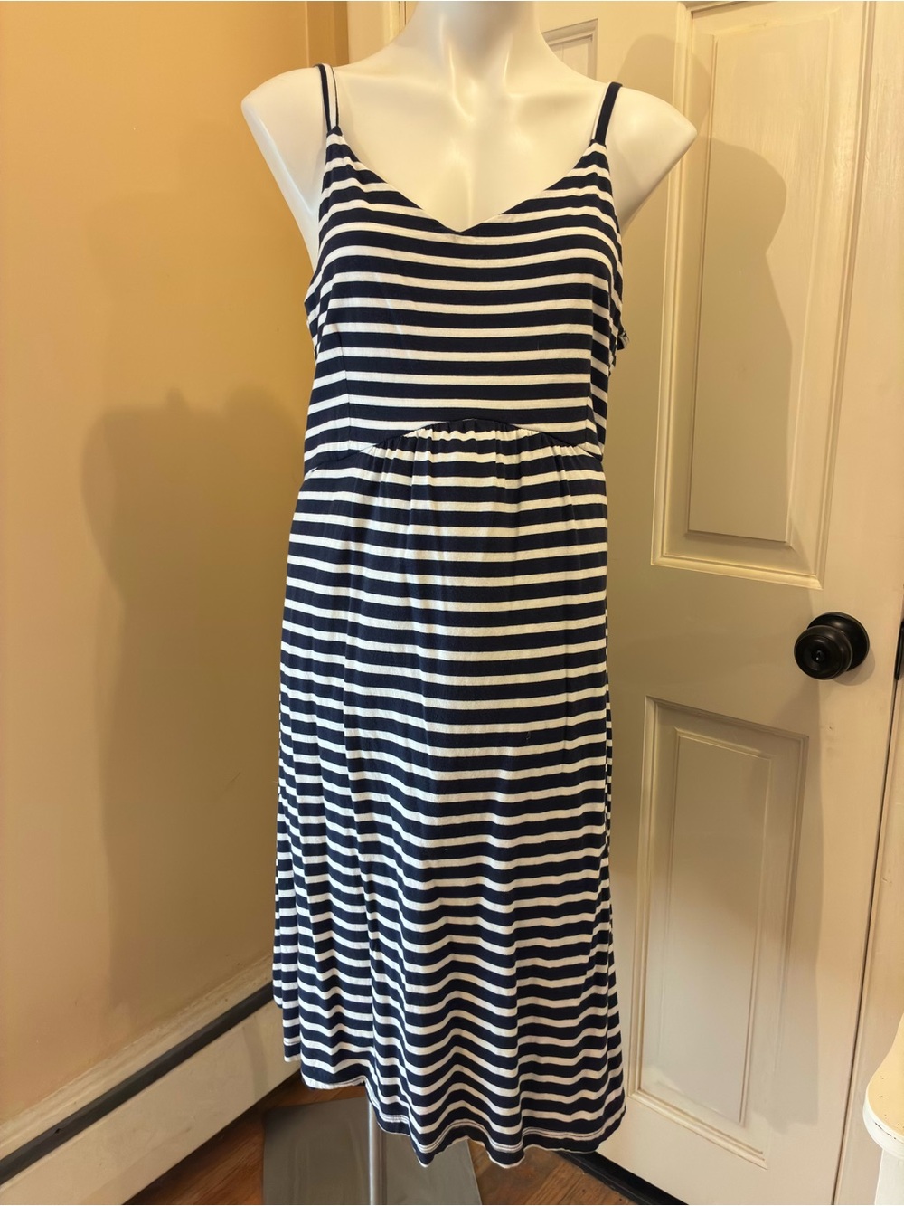 Old Navy Maternity Navy Blue & White Striped Sundress Size Large